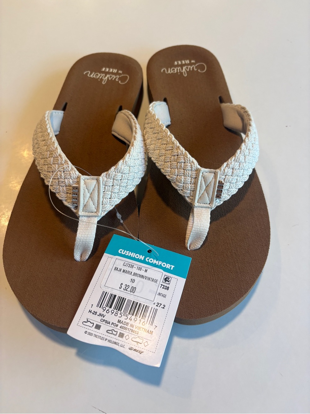 Reef Women's Braided Toe-Post Sandals in Cream with Brown Footbed